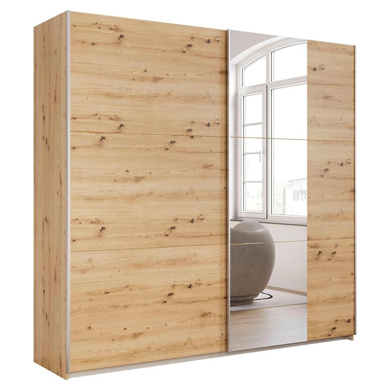 Kronach Sliding Mirror Wardrobe - 218cm - 2 Door - Artisan Oak