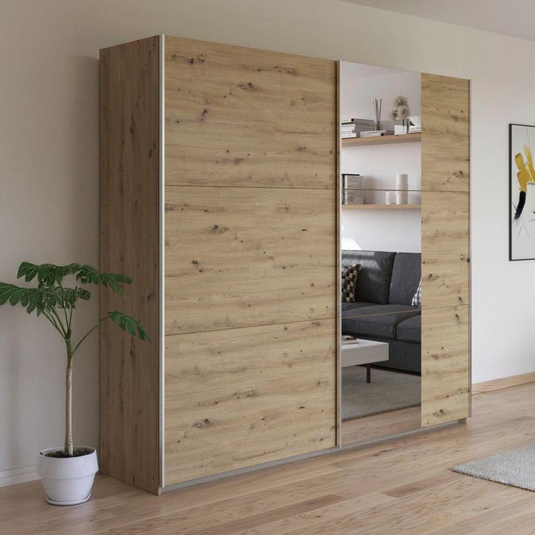 Kronach Sliding Mirror Wardrobe - 218cm - 2 Door - Artisan Oak