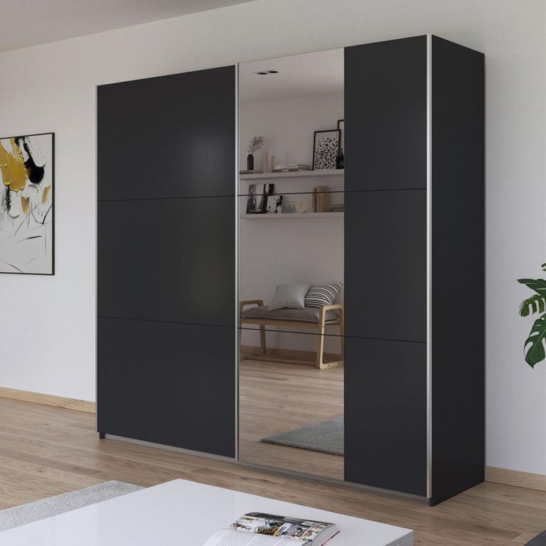 Kronach Sliding Mirror Wardrobe - 218cm - 2 Door - Metallic Dark Grey