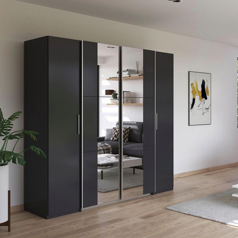 Rauch Kronach 225cm 4 Door Wardrobe with Mirror - Metallic Dark Grey