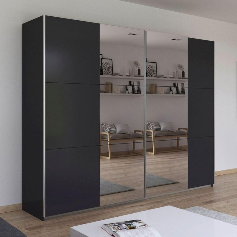 Rauch Kronach 261cm 2 Door Mirrored Sliding Wardrobe - Metallic Dark Grey