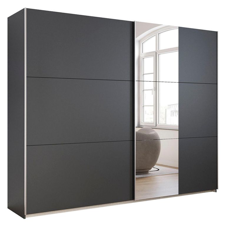 Kronach Sliding Mirror Wardrobe - 261cm - 2 Door - Metallic Dark Grey