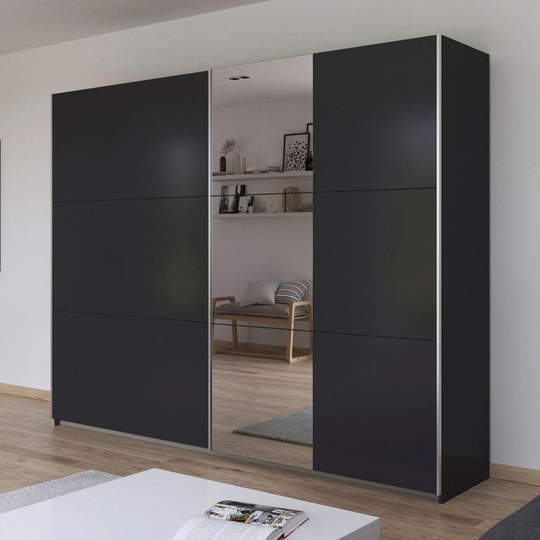 Kronach Sliding Mirror Wardrobe - 261cm - 2 Door - Metallic Dark Grey
