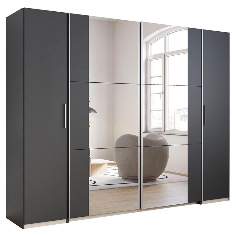 Rauch Kronach 268cm 4 Door Wardrobe with Mirror - Metallic Dark Grey