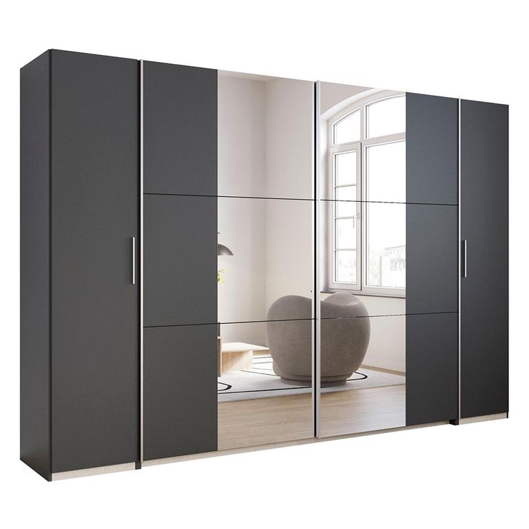 Rauch Kronach 311cm 4 Door Wardrobe with Mirror - Metallic Dark Grey