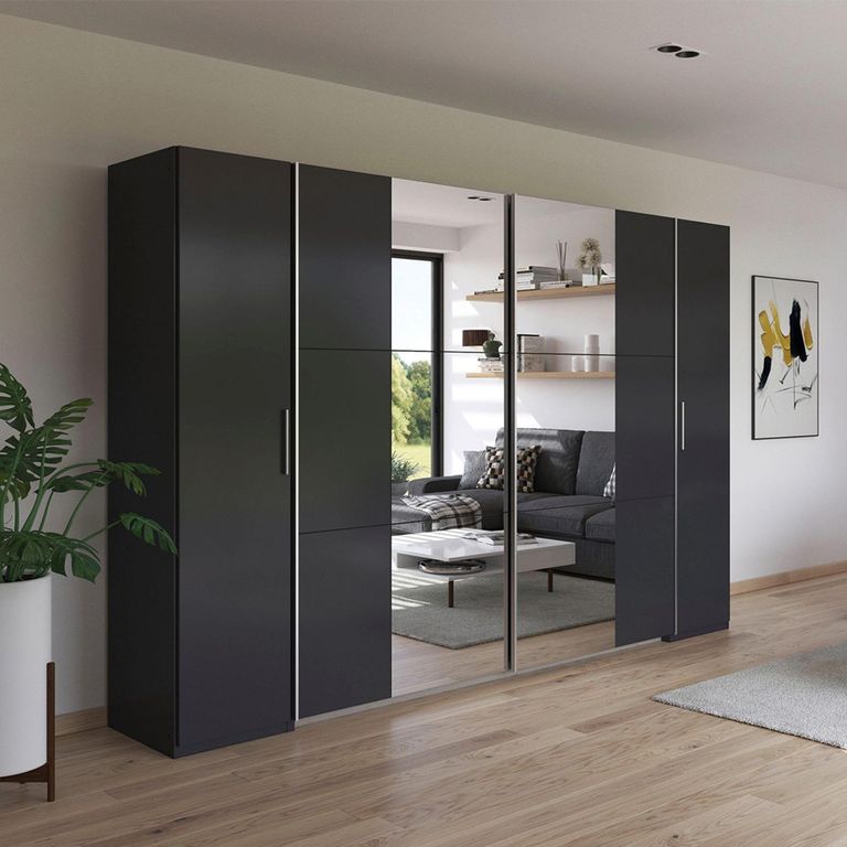 Rauch Kronach 311cm 4 Door Wardrobe with Mirror - Metallic Dark Grey
