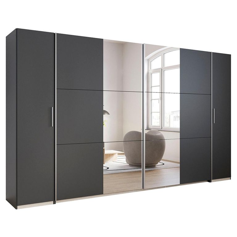 Rauch Kronach 354cm 4 Door Wardrobe with Mirror - Metallic Dark Grey