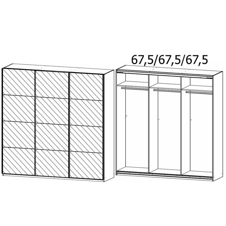 Rauch Kulmbach 203cm 3 Door Mirrored Sliding Wardrobe - Sonoma Oak