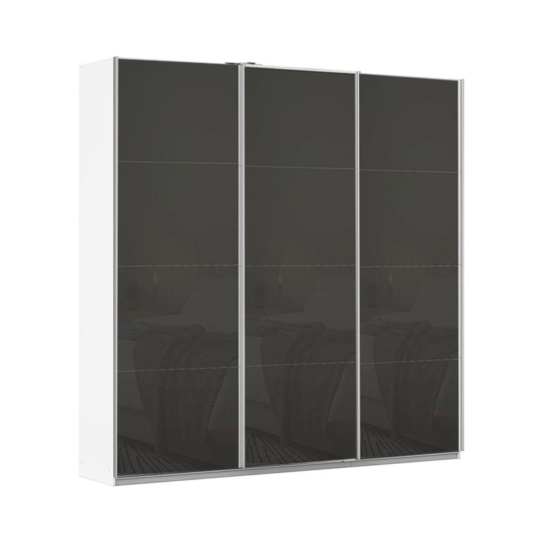 Kulmbach Sliding Wardrobe - 203cm - 3 Door - Alpine White & Basalt Glass