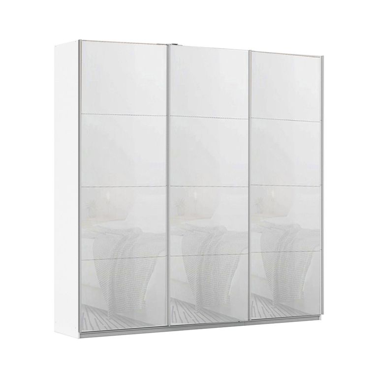 Kulmbach Sliding Wardrobe - 203cm - 3 Door - Alpine White & White Glass