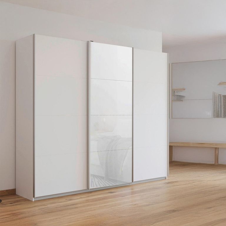 Kulmbach Sliding Wardrobe - 203cm - 3 Door - Alpine White & White Glass Front
