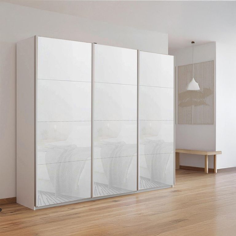 Kulmbach Sliding Wardrobe - 203cm - 3 Door - Alpine White & White Glass