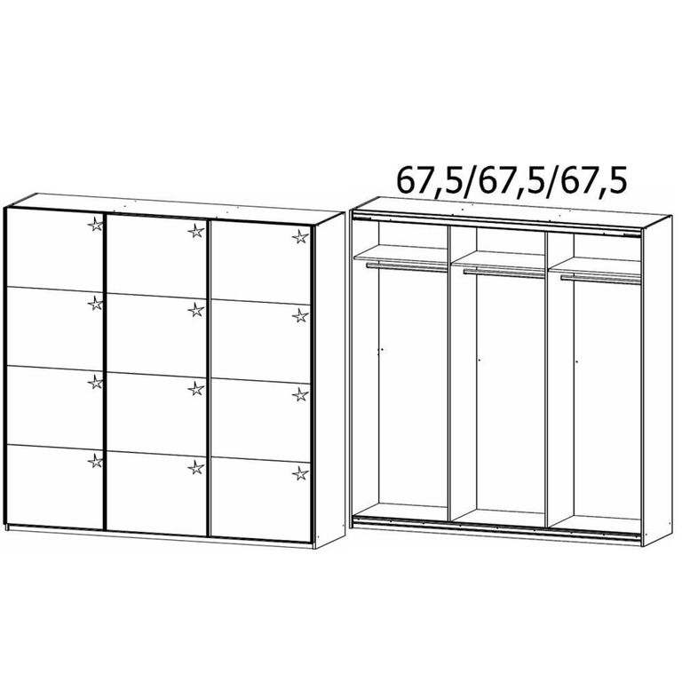 Rauch Kulmbach 203cm 3 Door Sliding Wardrobe - Alpine White and White High Gloss