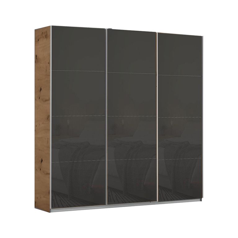 Kulmbach Sliding Wardrobe - 203cm - 3 Door - Artisan Oak & Basalt Glass