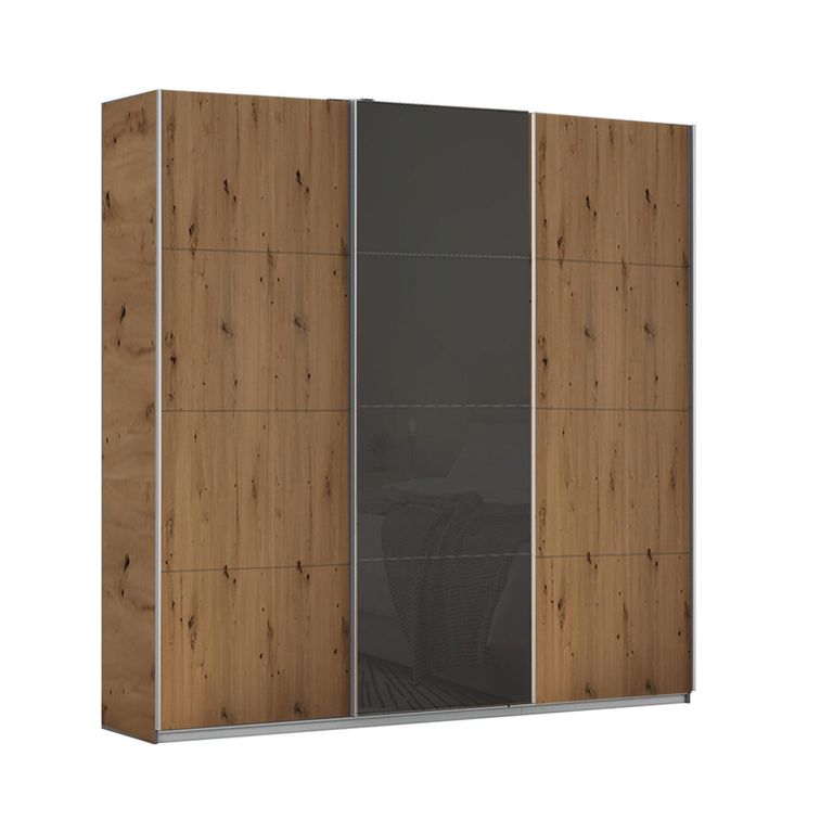 Kulmbach Sliding Wardrobe - 203cm - 3 Door - Artisan Oak & Basalt Glass Front