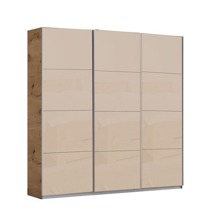 Kulmbach Sliding Wardrobe - 203cm - 3 Door - Artisan Oak & Champagne Glass