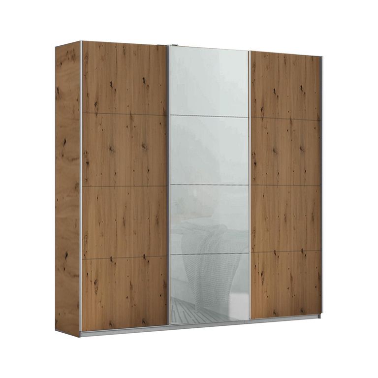 Kulmbach Sliding Wardrobe - 203cm - 3 Door - Artisan Oak & Silk Grey Glass Front