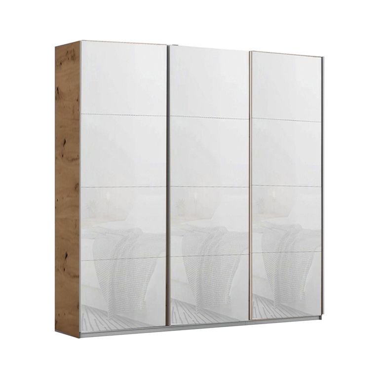 Kulmbach Sliding Wardrobe - 203cm - 3 Door - Artisan Oak & White Glass