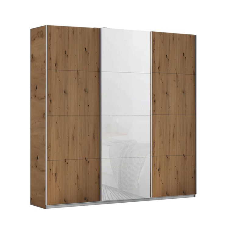 Kulmbach Sliding Wardrobe - 203cm - 3 Door - Artisan Oak & White Glass Front