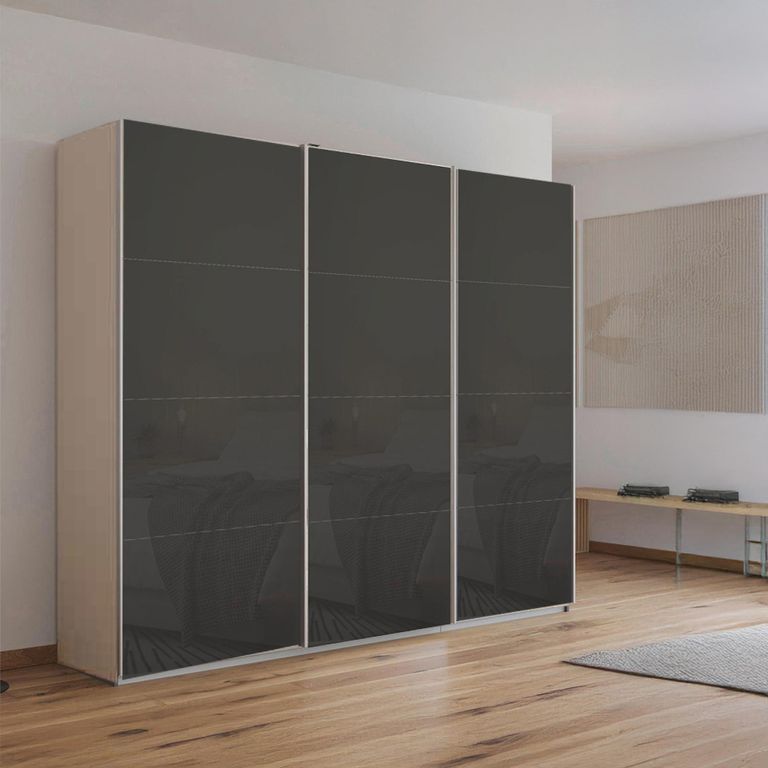 Kulmbach Sliding Wardrobe - 203cm - 3 Door - Champagne & Basalt Glass