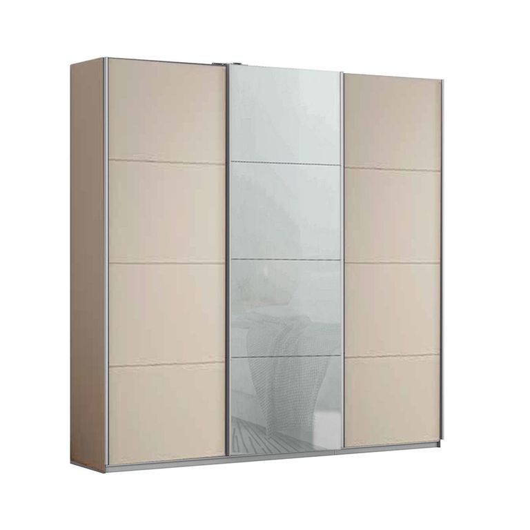 Kulmbach Sliding Wardrobe - 203cm - 3 Door - Champagne & Silk Grey Glass Front