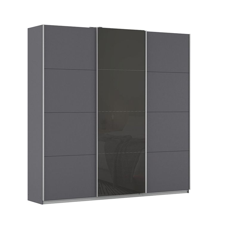 Kulmbach Sliding Wardrobe - 203cm - 3 Door - Metallic Dark Grey & Basalt Glass Front