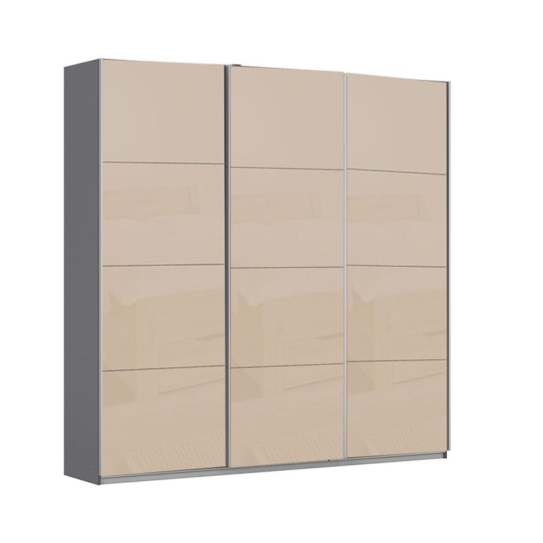 Kulmbach Sliding Wardrobe - 203cm - 3 Door - Metallic Dark Grey & Champagne Glass