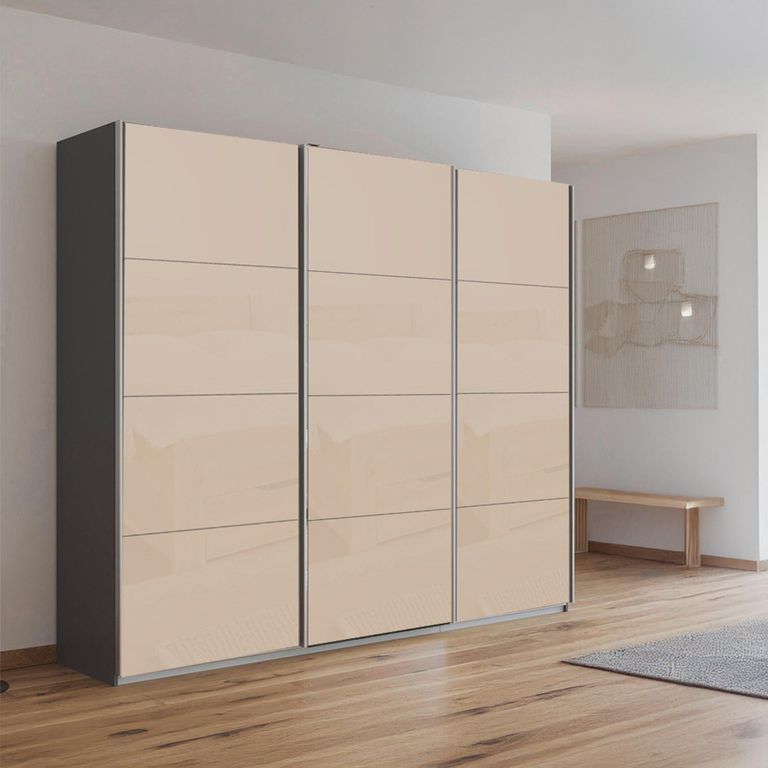 Kulmbach Sliding Wardrobe - 203cm - 3 Door - Metallic Dark Grey & Champagne Glass