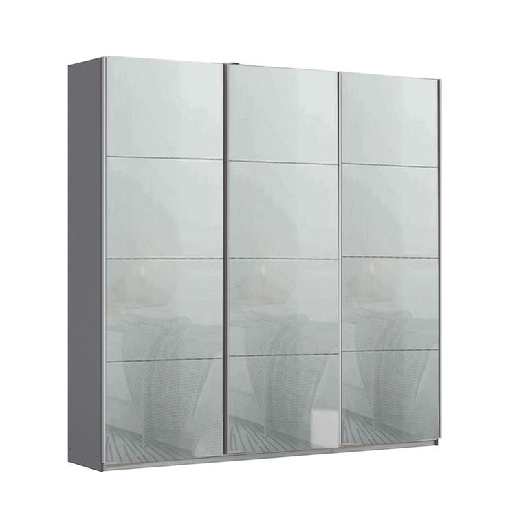 Kulmbach Sliding Wardrobe - 203cm - 3 Door - Metallic Dark Grey & Silk Grey Glass
