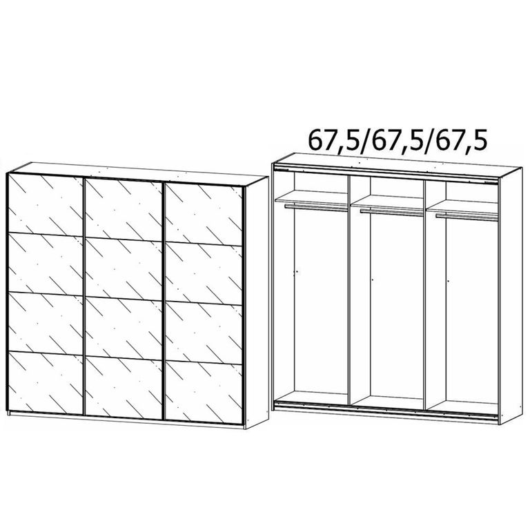 Kulmbach Sliding Wardrobe - 203cm - 3 Door - Metallic Dark Grey & Silk Grey Glass