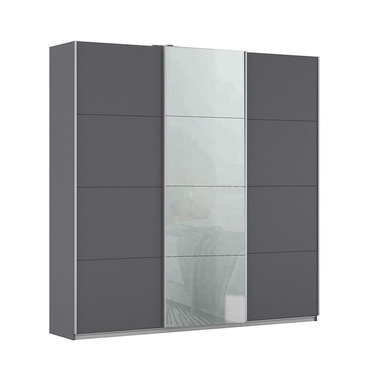 Kulmbach Sliding Wardrobe - 203cm - 3 Door - Metallic Dark Grey & Silk Grey Glass Front