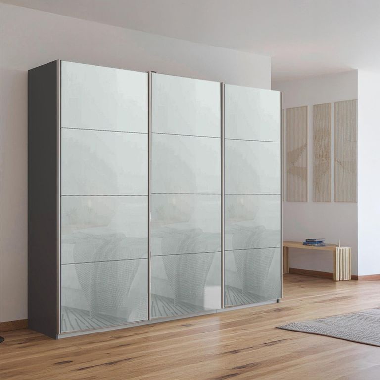 Kulmbach Sliding Wardrobe - 203cm - 3 Door - Metallic Dark Grey & Silk Grey Glass