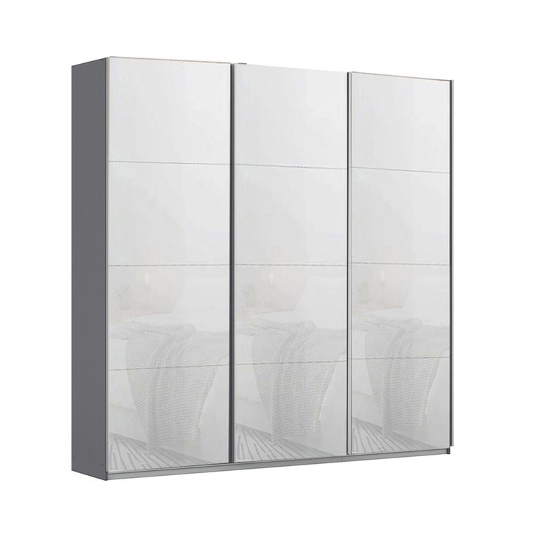 Kulmbach Sliding Wardrobe - 203cm - 3 Door - Metallic Dark Grey & White Glass