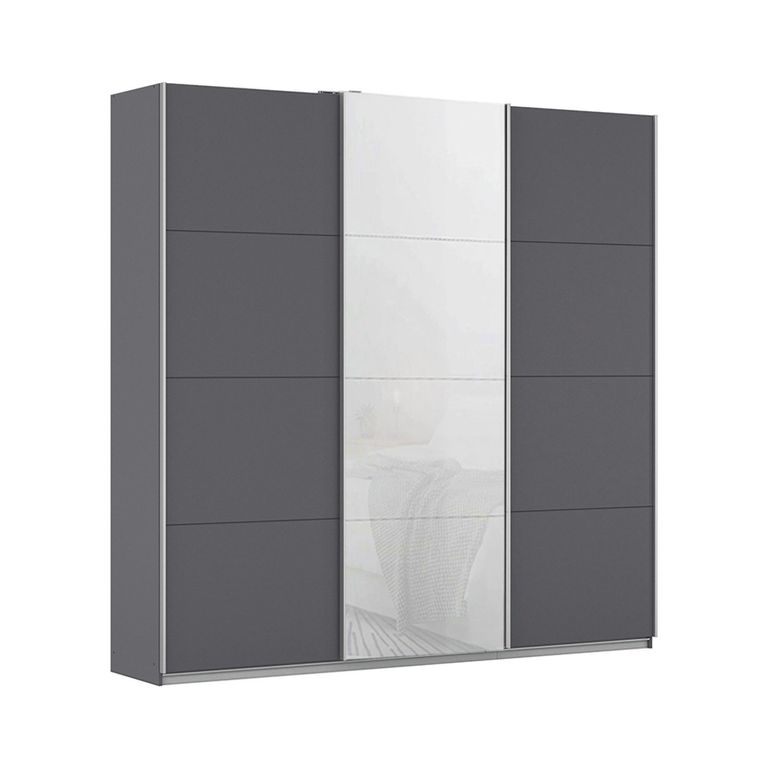 Kulmbach Sliding Wardrobe - 203cm - 3 Door - Metallic Dark Grey & White Glass Front