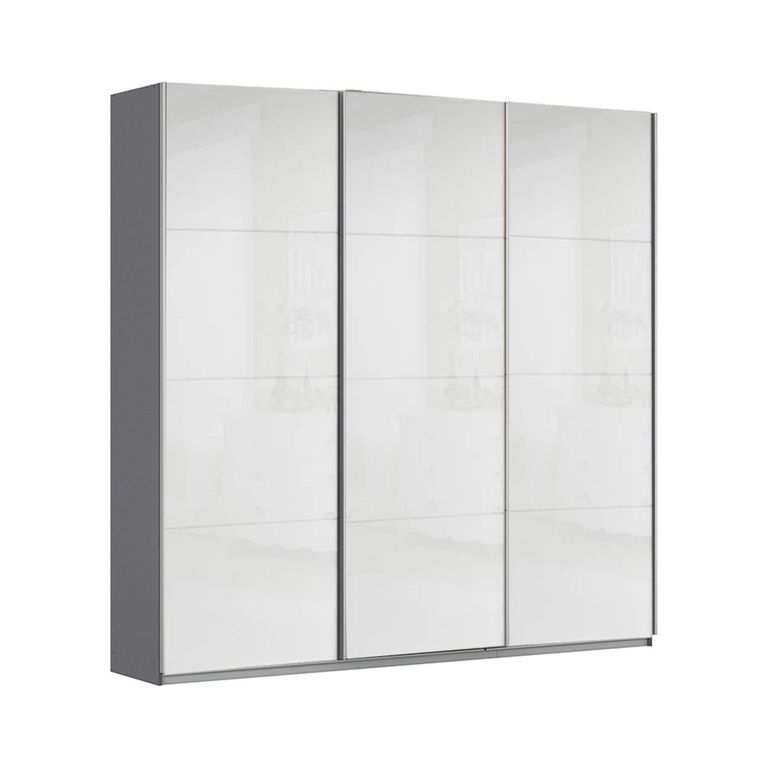 Rauch Kulmbach 203cm 3 Door Sliding Wardrobe - Metallic Dark Grey and White High Gloss