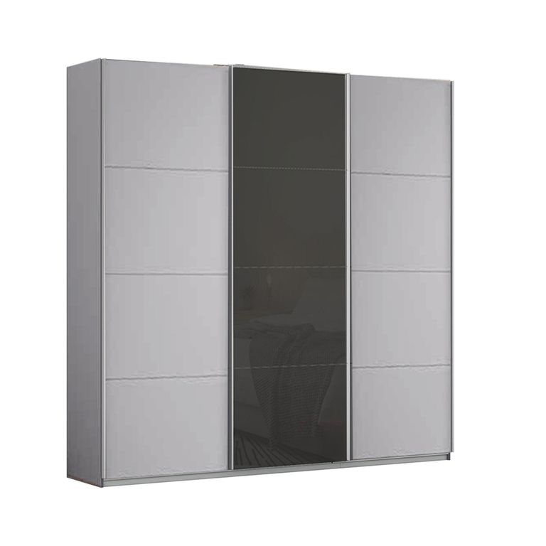 Kulmbach Sliding Wardrobe - 203cm - 3 Door - Silk Grey & Basalt Glass Front