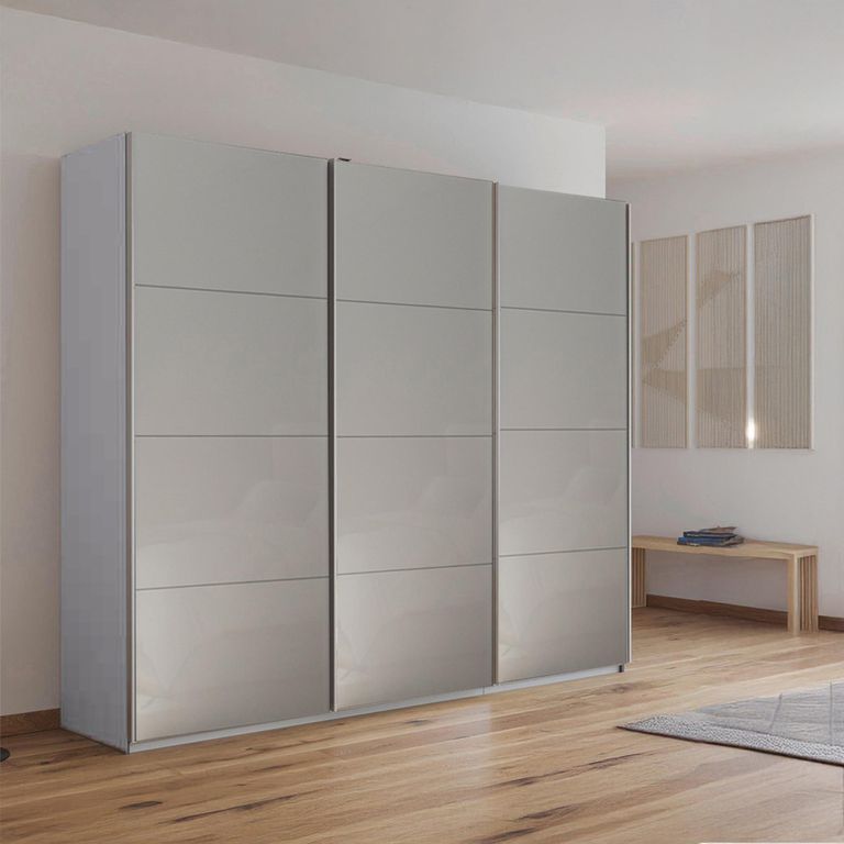 Rauch Kulmbach 203cm 3 Door Sliding Wardrobe - Silk Grey and Grey High Gloss
