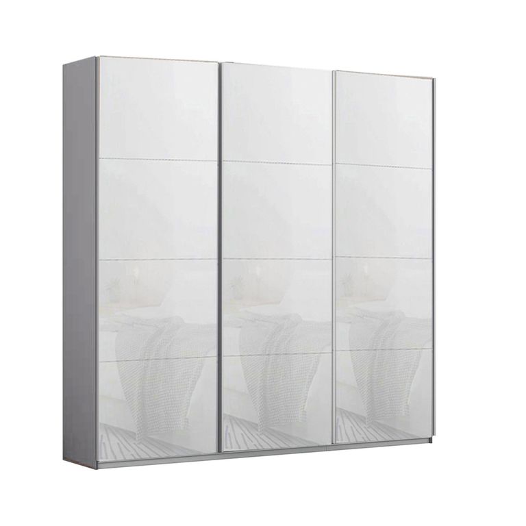 Kulmbach Sliding Wardrobe - 203cm - 3 Door - Silk Grey & White Glass