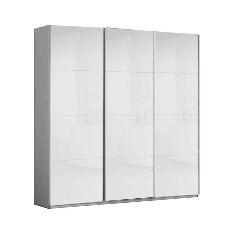 Rauch Kulmbach 203cm 3 Door Sliding Wardrobe - Silk Grey and White High Gloss