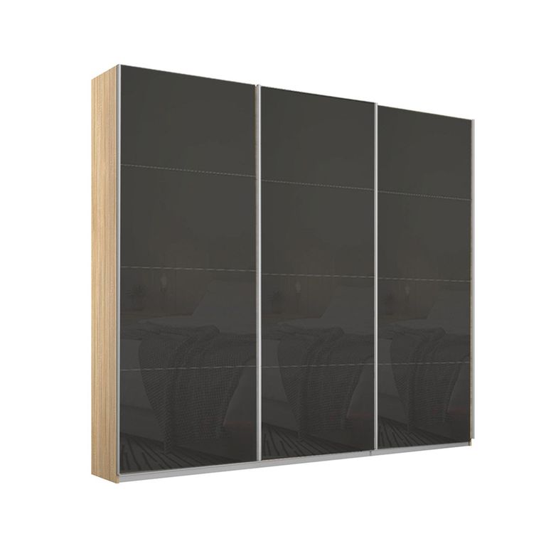 Kulmbach Sliding Wardrobe - 203cm - 3 Door - Sonoma Oak & Basalt Glass