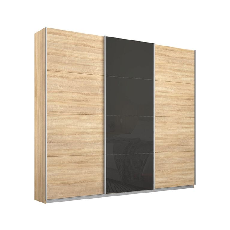 Kulmbach Sliding Wardrobe - 203cm - 3 Door - Sonoma Oak & Basalt Glass Front