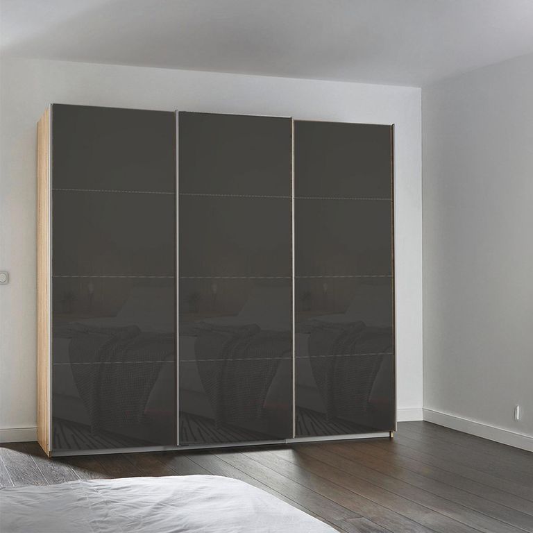 Kulmbach Sliding Wardrobe - 203cm - 3 Door - Sonoma Oak & Basalt Glass