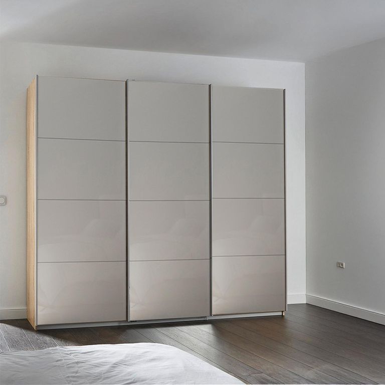 Rauch Kulmbach 203cm 3 Door Sliding Wardrobe - Sonoma Oak and Grey High Gloss