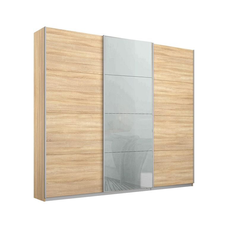 Kulmbach Sliding Wardrobe - 203cm - 3 Door - Sonoma Oak & Silk Grey Glass Front