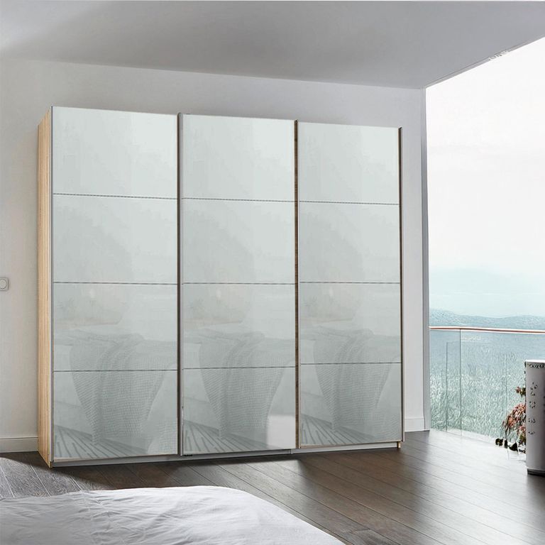 Kulmbach Sliding Wardrobe - 203cm - 3 Door - Sonoma Oak & Silk Grey Glass