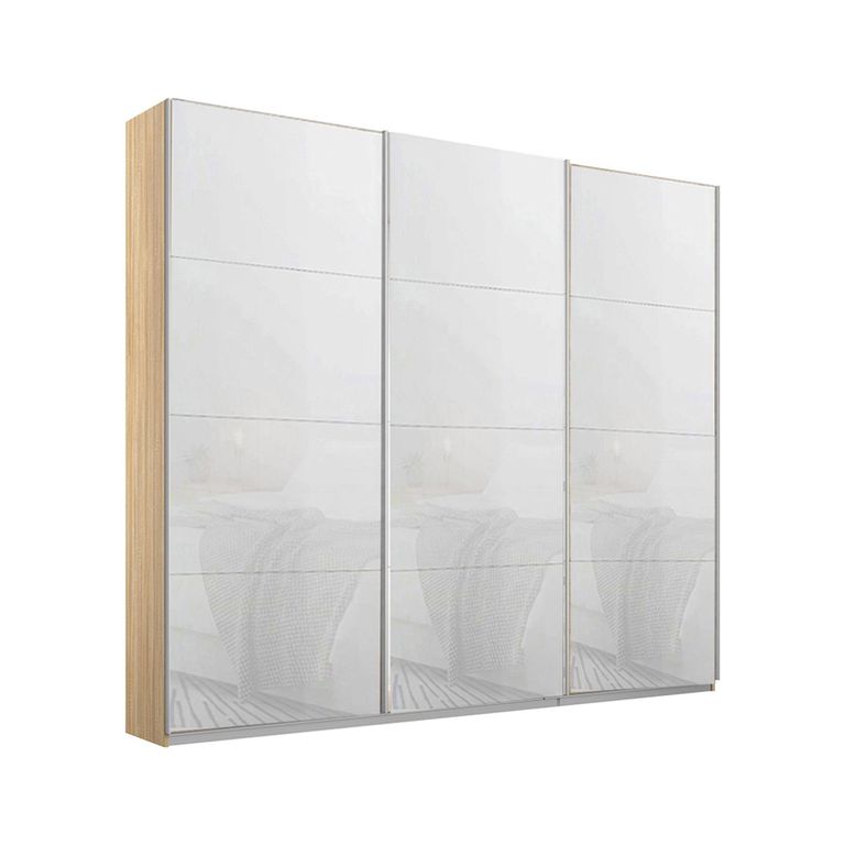 Kulmbach Sliding Wardrobe - 203cm - 3 Door - Sonoma Oak & White Glass