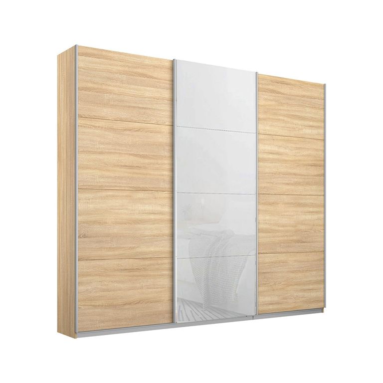 Kulmbach Sliding Wardrobe - 203cm - 3 Door - Sonoma Oak & White Glass Front