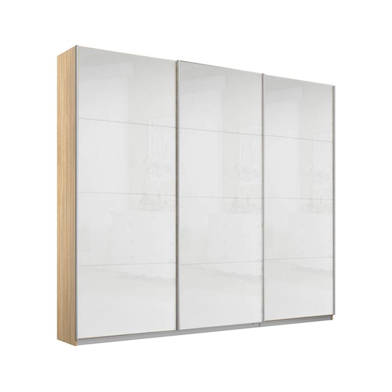 Rauch Kulmbach 203cm 3 Door Sliding Wardrobe - Sonoma Oak and White High Gloss