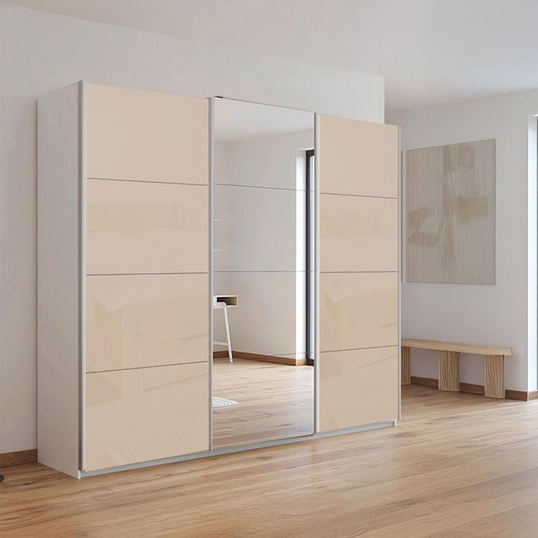 Kulmbach Sliding Mirror Wardrobe - 203cm - 3 Door - Alpine White & Champagne Glass