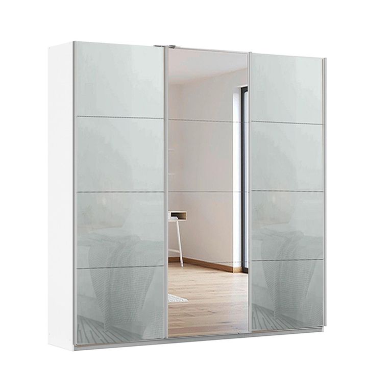 Kulmbach Sliding Mirror Wardrobe - 203cm - 3 Door - Alpine White & Silk Grey Glass